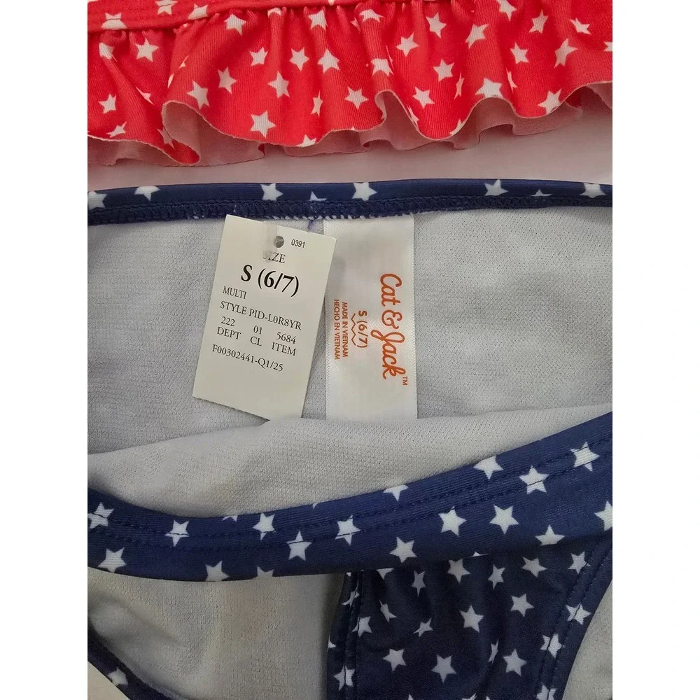 Cat & Jack Girls Red White Blue Star Tankini Swimsuit Set S 6/7 NWT